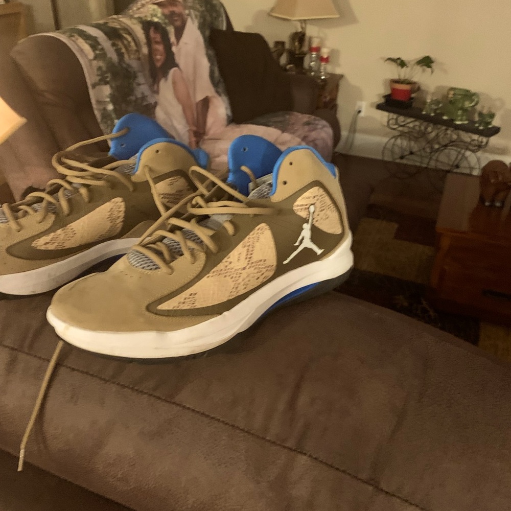 Never worn Tan and white Jordans